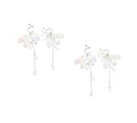 FOMIYES 2 Pairs Handmade Sparkling Teardrop Crystal Pendant Clip Earrings for Brides Elegant Tassel Dangle Wedding Accessories Non Pierced Women Party Jewelry
