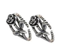 FOMIYES 2 Pcs Adjustable Vintage Thai Silver Rose Rings for Women, Open Band Stackable Decorative Plated Statement Rings Set for Everyday Wear