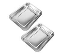 FOMIYES 2 Pieces Small Open Stainless Steel Cat Litter Box 304 Food Grade Metal Tray 20x27x4.8cm Low Entry Portable Kitten Toilet for Travel and Home Use