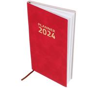 FOMIYES 2024 Portable Daily Planner Notebook Red PU Leather Cover 365-Day Time Management Agenda Notepad for Office and Business Scheduling