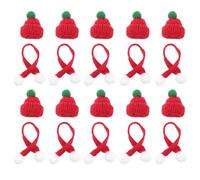 FOMIYES 20pcs Xmas Mini Knit Hats and Scarves Set, Knitted Woolen Doll Accessories Red Hat and Scarf, Miniature Christmas DIY Decorations for Dollhouse and Holiday Crafts