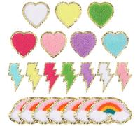 FOMIYES 21 Pcs Iron-on Embroidered Patches for Clothing - 7 Heart, 7 Rainbow, 7 Bolt Appliques - Trendy Repair and Decoration for Jeans, Jackets, and Bags