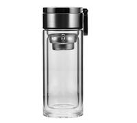 FOMIYES 240ml Double Layer Glass Tea Infuser Bottle with Handle Lid | Loose Leaf Brewing, Tea Water Separation Design, Glass, for Home Desk Use, Black Accents