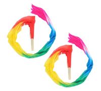 FOMIYES 2m Colorful Silk Belly Dance Fans 2pcs Set Lightweight Bamboo Handle Veil Fans for Women Left Right Hand for Fitness Stage