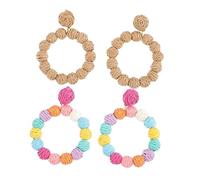 FOMIYES 2pairs Rattan Geometric Earrings for Women Boho Style Hoop Earrings Dangling Beach Accessories Fashion Jewelry