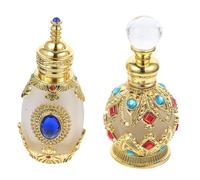 FOMIYES 2pcs 15ml Small Glass Oil Bottles Portable Refillable Perfume Containers with Smooth Alloy Roller for Mirror Tray Display Or Bookshelf, Elegant and Delicate Design