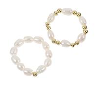 FOMIYES 2pcs Adjustable Stretch Pearl Rings for Women Handmade Beaded Finger Rings with Single Double Freshwater Pearls Jewelry for Birthdays Anniversaries Valentines Day Gifts