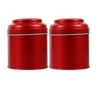 FOMIYES 2pcs Airtight Small Metal Tea Storage Canisters with Double-layer Lid, round Kitchen Canister for Loose Tea, Coffee, Sugar Storage, Matte Red 75x90mm