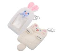 FOMIYES 2pcs Animal Plush Photocard Holder Cat Rabbit Soft Card Case Keychain Organizer for Student Id Credit Cards for Office Travel School Events