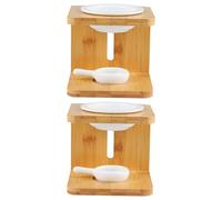 FOMIYES 2pcs Bamboo Wood Aromatherapy Candle Holders with Ceramic Oil Burners, Hollow Tealight Fragrance Lamps for Essential Oils, Home Scent Diffusers for Living Room and Bedroom