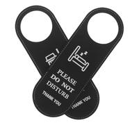 FOMIYES 2pcs Black Pu Leather Double-sided Door Hanging Sign - Please Do Not Disturb and Please Service Room Privacy Plates for Hotel Guest Room and Office Door Knobs