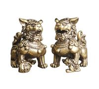 FOMIYES 2PCS Brass Lion Ornament Gold Home Decor Cute Mini Desktop Figurine Fortune Animal Sculpture Feng Shui Lion Statues Brass Lion Statue Desk Decor Lion
