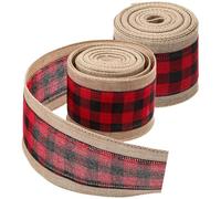 FOMIYES 2pcs Christmas Decorative Ribbon Xmas Decorative Ribbon Red Cotton Linen Cloth and Iron Wire Roll Package for Handicraft DIY Gift Wrapping DIY Christmas Bowknot Decoration