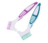 FOMIYES 2Pcs Denture Cleaner Brush Dual Head Design for Thorough Cleaning Durable Materials Portable Toothbrushes Green Purple for Personal Care and Sharing
