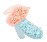 FOMIYES 2Pcs Double-Sided Exfoliating Loofah Sponge Bath Gloves for Adults Dead Skin Remover Glove Body Scrub Shower Puff Set in Blue and Pink for Deep Cleansing and Back Scrubbing