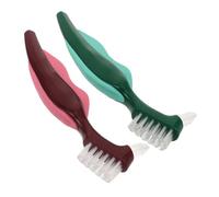 FOMIYES 2pcs Dual Head Dentures Brush with Firm Bristles for Deep Cleaning False Teeth Lightweight Portable Oral Care Tool with Non Slip Grip Handle Stain Removal for Seniors and Elderly