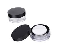 FOMIYES 2pcs Empty Round Powder Case with Elastic Mesh and Puff Portable Makeup Container for Loose Powder Storage Black Plastic Compact