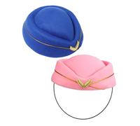 FOMIYES 2pcs Flight Attendant Beret Hat for Women Polyester Air Hostess Costume Accessory Breathable Soft Stewardess Cap for Cosplay and Uniforms Elegant Stage Performance Hat Pink Blue