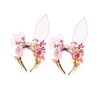 FOMIYES 2pcs Flocked Faux Flower Bunny Ear Headbands Magical Floral Crown Rabbit Costume Headwear for Halloween Christmas Cosplay Fairy Parties and Birthday Celebrations