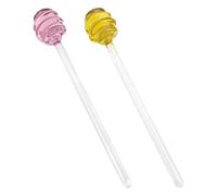 FOMIYES 2pcs Glass Honey Dipper Sticks Long Handle for Honey Jar and Jam Pot and Syrup Stirrer in Yellow Pink for Coffee Tea and Porridge Serving