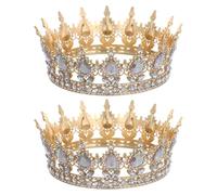 FOMIYES 2Pcs Gold Water Drop Rhinestone Wedding Tiara for Bride, Bridal Crown Headband Hair Accessory, Vintage Jeweled Circlet for Weddings, Proms, and Themed Events