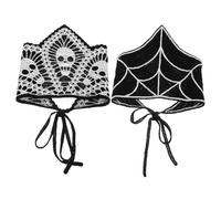 FOMIYES 2pcs Gothic Headscarf Halloween Crochet Hair Bandanas Skull Spider Web Knitted for Women Girls Hair Accessories Goth Scarf