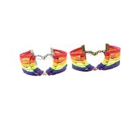 FOMIYES 2pcs Handmade Rainbow Color Woven Bracelets for Gay Pride Lgbt Durable Stainless Steel Heart Chain Retro Bronze and Silver Wristbands for Lesbian and Homosexual Support