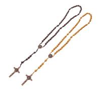 FOMIYES 2pcs Handmade Wooden Rosary Necklace with Crucifix in Brown and Light Brown Prayer Beads for Men and Women Symbolic Catholic Cross for Daily Devotion and Meditation