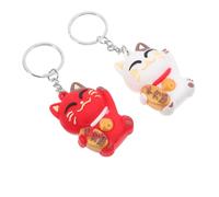 FOMIYES 2pcs Japanese Lucky Cat Keychain Set Soft Pvc 3d Maneki Neko Key Ring Charms for Women Bag Decor Car Accessories White Red