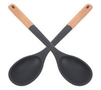 FOMIYES 2pcs Large Bamboo Handle Silicone Cooking Spoons Heat Resistant Non-Stick Wok Utensils for Stirring Serving and Mixing in Kitchen