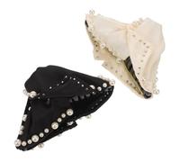 FOMIYES 2pcs Non-slip Satin Hair Claw Clips with Artificial Pearls Large Triangle Jaw Clamp for Thick Long Hair for Weddings and Daily Use Black Beige