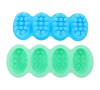 FOMIYES 2pcs Oval Silicone Massage Bar Soap Mold 4-Cavity Handmade Soap Mould Set in Blue and Green Non-Stick Silicone Massage Mold for DIY Making and Crafting