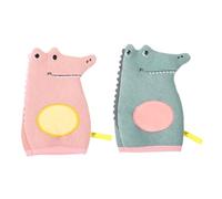 FOMIYES 2Pcs Supple Cartoon Animal Bath Gloves Double Sided Exfoliating Mittens for All Skin Types Stretchy Skid Reusable Bath Accessories Pink Green