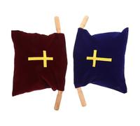 FOMIYES 2pcs Velvet Offering Bags for Church with Wooden Handles Embroidered Cross Design Red Blue Religious Communion Supplies for Baptisms and Worship Collection