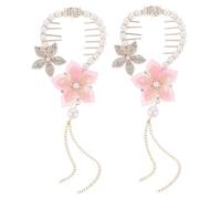 FOMIYES 2pcs Vintage Cherry Blossom Pearl Hair Claw Clips with Elegant Tassels Strong Hold Metal Bun Clips for Women Lightweight Comfortable Ponytail Buckles for Wedding Party and Everyday