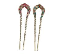 FOMIYES 2pcs Vintage Rhinestone Hair Stick Alloy Double Prong Hair Dovetail Clips for Elegant Updo Hairstyles Party and Wedding Accessories and Red Design