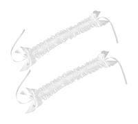 FOMIYES 2Pcs White Lace Lolita Headband with Ruffled Bowknot, Elastic Wide Hairband for Women Cosplay, Gothic Maid and Princess Costume Accessories for Tea Party and Role Play