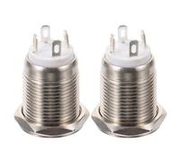 FOMIYES 2pcs Wired Doorbell Pushbutton with White LED Light, 12mm Self-resetting Round Metal Panel Mount Buttons for Home Door Chime Accessories