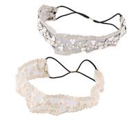 FOMIYES 2pcs Women Lace Beaded Hairbands Elastic Headwear Black Beige Elegant Hair Accessories for Wedding Party Photography Everyday Use