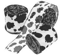FOMIYES 3 Rolls Cow Print Wired Grosgrain Ribbon 40mm 50mm 63mm Width, 4.5 Meters Each Roll, Black and White Ribbon for Crafts, Bow Making, and Bouquet Decoration