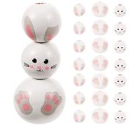 FOMIYES 30pcs DIY Easter Wooden Beads Set with Bunny Ears, Rabbit Faces, and Rabbit Paws, Natural Round Wood Beads for Craft Jewelry Making, Easter Bracelets and Garland Supplies