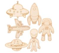 FOMIYES 32pcs Outer Space Wooden Cutouts DIY Craft Set with Rocket and Planet Shapes, Unfinished Wood Astronaut Embellishments for Birthday Party Decorations and Home Decor
