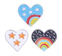 FOMIYES 3pcs Cute Heart Shaped Rainbow Enamel Lapel Decorative Badges for Clothes Bags and Hats Alloy Material Glossy Finish
