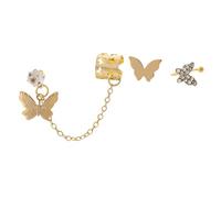 FOMIYES 3pcs Dainty Butterfly Earrings Gold Studs and Chain Cuff Earring for Women Elegant Non-pierced Ear Clips Fashionable