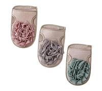 FOMIYES 3pcs Double-sided Bathing Gloves Exfoliating Shower Mitts for Body Scrub Spa Bath Supplies in Green, Light Coffee and Pink for Home Use