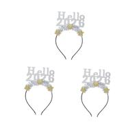 FOMIYES 3pcs Hello Glitter Headband with Metallic Tinsel Nye Hair Hoop Party Accessory for Year Celebrations and Photo Booth Props Silver Festive Hairband for Holiday Events
