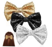 FOMIYES 3pcs Large Sequin Hair Bows Glitter Hair Clips for Teens Sparkly Barrettes in Gold Black Silver for Stylish Looks