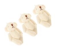 FOMIYES 3PCS Mini 6cm Pearl Velvet Jointed Bear Doll DIY Plush Bear Ornament for Hat Scarf Clothing Accessories in Light Beige for Handicraft and Garment Decoration