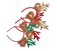 FOMIYES 3pcs Reindeer Antlers Headband Reusable Christmas Party Hair Hoop with Realistic Deer Ears in Red Green Gold for Adults Holiday Dress-up Accessories