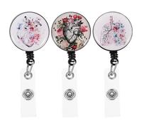 FOMIYES 3pcs Retractable Nurse Badge Clips with Abs Resin Floral Print, Heart Brain Design Badge Holder Reels for Medical Staff, Portable Name Tag Clips for Pediatric Nurses and Doctors